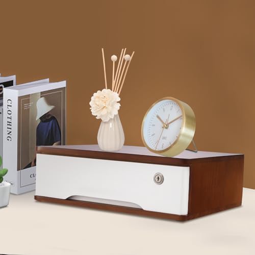 Wood Desk Organizer with Drawers, Lockable Desktop Countertop Storage Cabinet for Home Office Supplies File Tabletop Organizing Unit (Dark Brown + White) - Image 2