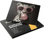 Glass Gaming Mouse Pad, 5.0 Nano Etched Surface, Custom PU Non Slip Base, Esports Level Speed & Precision, Tempered Glass, Waterproof & Durable, 490mm*420mm Large Size for FPS Gaming (Leopard) by Unknown