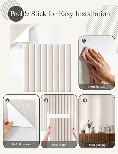 Felt Bulletin Board Tiles 48" x 36", Large Pin Board Wall Organizer Alternative, Self Adhesive Felt Wall Panels with 50 Push Pins & Storage Pouch for Office, Bedroom and Study Room, Oatmeal - Image 5