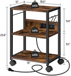 MAHANCRIS Industrial Printer Cart, 3-Tier Mobile Printer Stand, Rolling Cart with Power Outlets and USB Ports, Home Printer Stand with 2 Hooks, for Office, Living Room, Rustic Brown PTHR40E01Z - Image 3