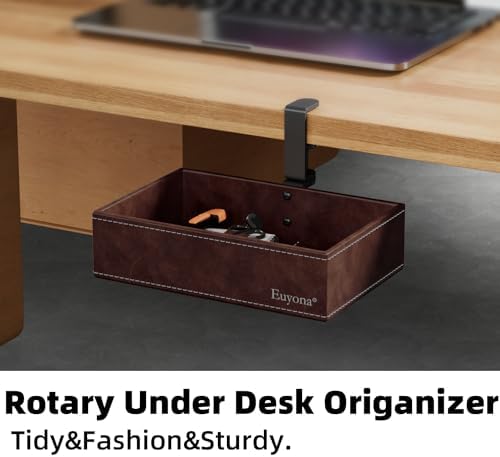 Under Desk Drawer, Clamp on Desk Organizer Hanging Desk Storage PU Leather - Image 2
