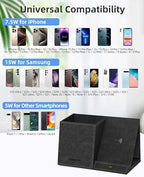 Pen Holder with Wireless Charger, Pencil Holder for Desk, Multi-Functional Desktop Organizer, Desk Organizers and Accessories for Home School Office Supplies, PU Leather Black - Image 3