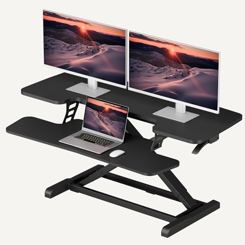 SANODESK 40" Desk Converter, Height Adjustable Sit to Stand Riser, Dual Monitor and Laptop Workstation with Wide Keyboard Tray, Modern Minimalist Design, Black by sanodesk