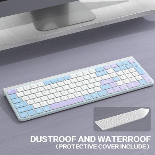 GAMCATZ Colorful Wireless Keyboard with Low-Profile Keys-Soft Touch,Cute,Quiet Design,Windows & Mac OS，Office Cordless Slient Computer Keyboard for Desktop,Laptop, PC, Mac, Windows-Purple Blue White - Image 4