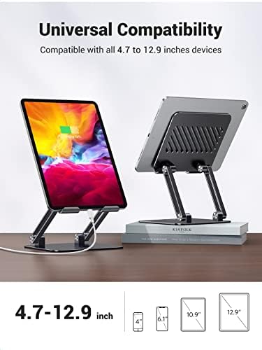 UGREEN Tablet Stand Holder for Desk Dual Rod Support Aluminum Tablet Holder Adjustable Multi-Angle Home Office Accessories Compatible with iPad Pro 13 12 11 10.5 Air Mini 5 4 3 2 Phone E-Reader Black - Image 5