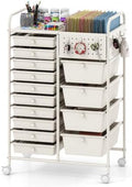 Giantex 14 Drawer Storage Cart, Rolling Craft Cart with Metal Tabletop & Pegboard, Mobile Utility Organizer Trolley with Locking Wheels, Home Office, Ivory by Giantex