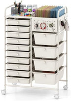 Giantex 14 Drawer Storage Cart, Rolling Craft Cart with Metal Tabletop & Pegboard, Mobile Utility Organizer Trolley with Locking Wheels, Home Office, Ivory by Giantex