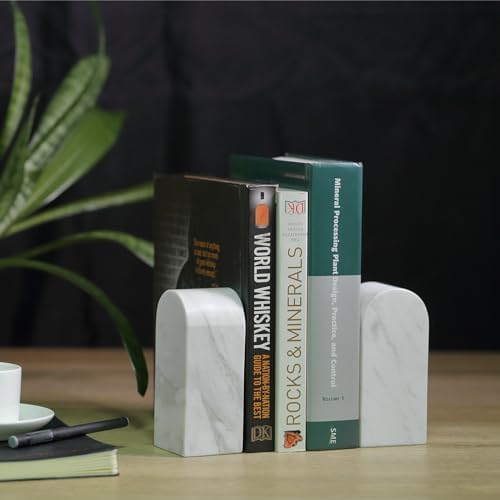 Koville Luxury Greek Marble Bookends for Shelves, Decorative Book Ends, 7lbs Heavy-Duty Marble Book Holders, Bookshelf Apartment Decor for Normal Books/CD/Video Games(Volakas) - Image 5
