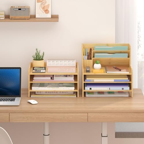 Bamboo File Organizer for Desk, Desktop Paper Tray and Mail Holder - Image 4