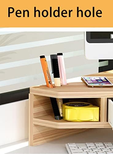 Triangle Monitor Riser,Cut Triangular Computer Monitor Desktop Corner Stand,Desktop Corner Shelf With Drawers Wooden Computer Stand With Storage Laptop Risers Office Organization. - Image 4