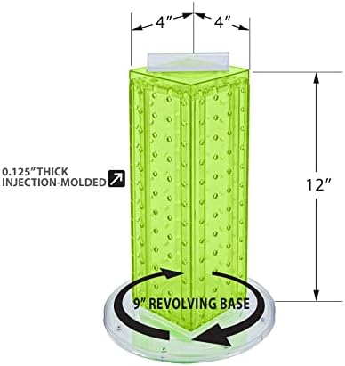 Azar Displays 700220-GRE-2C16 Four-Sided 4”W x 12” Revolving Pegboard Tower Kit Counter Display with 16-Pack of 2 inch Locking Hooks, Green - Image 2