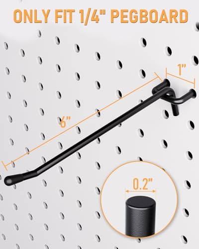 INCLY 60 Pack 6 Inch Black Pegboard Hooks, 1/4" Heavy Duty - Image 4