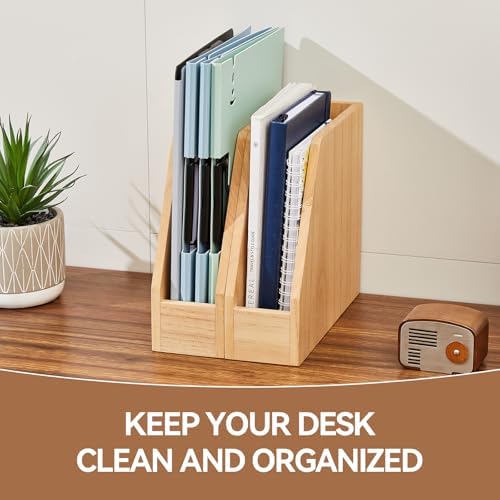 KIRIGEN Wood File Folder Holder, 2-Pack Desktop File Organizer Natural - Image 6