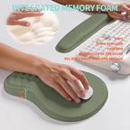 2-in-1 Ergonomic Set, Wave Rise Keyboard Wrist Rest and Massage Bulge Slope Mouse Pad Wrist Support, Cushion Memory Foam Integrated to Relieve Wrist Pain, Olive Green - Image 4