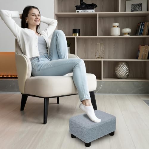 CAROLMADE Small Foot Stool Ottoman Footstool with Legs Under Desk Footrest for Living Room Bedroom and Office, Soft Blue - Image 4