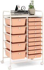 LDAILY 15 Drawer Rolling Storage Cart, Rolling Cart with Drawers for Classroom, Art Supply Craft Organizer on Wheel with Metal Frame & Handles for Home Office School by LDAILY