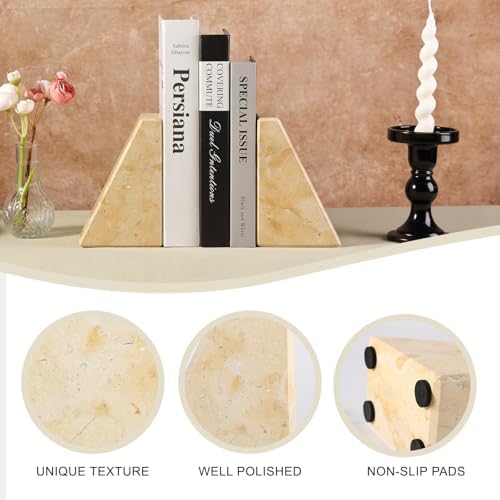 Koville Marble Bookends for Shelves, Large Bookends for Heavy Books, Non-Slip Heavy Duty Book Stopper for CD/Movies, Aesthetic Decorative Bookends for Shelves Table Home Decor(Gold) - Image 5
