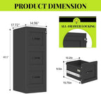 3-Drawer Metal File Cabinet with Lock, Tall Narrow Vertical, Black - Image 2