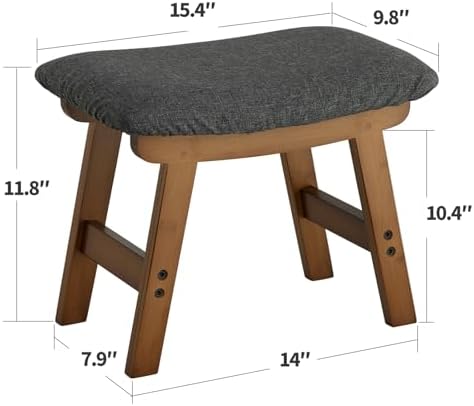 Foot Stool Ottoman Foot Rest Under Desk,Small Stool for Living Room, Bedroom and Kitchen (Brown Legs - Gray Stool Surface) - Image 2