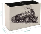 Pens Holder, Pencils Holder for Desk Organizer, Cartoon Train PU Leather Pencil Cups Desktop Stationery Storage Makeup Brush Holder Pens Organizer for Office Home - Image 2
