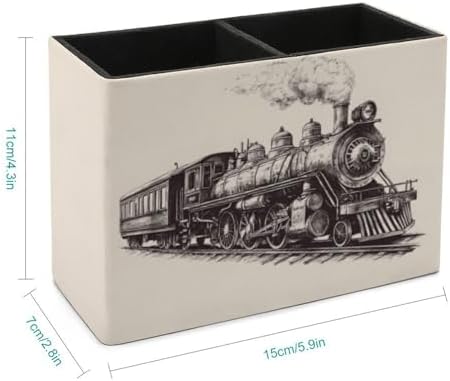 Pens Holder, Pencils Holder for Desk Organizer, Cartoon Train PU Leather Pencil Cups Desktop Stationery Storage Makeup Brush Holder Pens Organizer for Office Home - Image 2