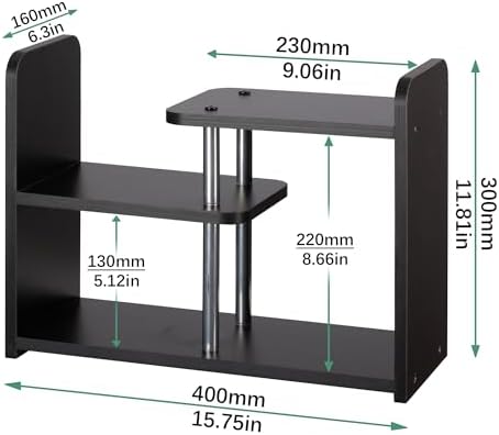 Desktop Organizer,Office Storage Rack,Wood Small Bookshelf,Black - Image 2