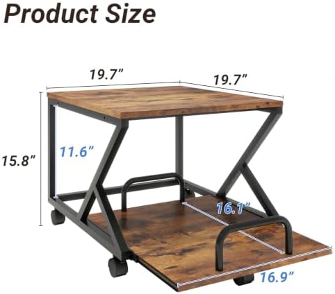 Natwind 2 Tier Printer Stand,19.7''x19.7'',with Pull Out Shelf,Retro - Image 4