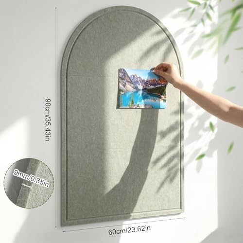 MotiMind Arched Felt Bulletin Board 35" x 24" Felt Wall Panels Large Arch Pin Cork Board No Drill Frameless Wall Tiles with 20 Gold Pins for Back to School Office Photo Display Home Decor(Sage Green) - Image 2