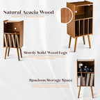 Wooden LP Record Player Stand, 3-Tier Turntable Stand Cabinet Holds up to 100 Albums, Metal Record Storage Holder and Organizer Table, Mid-Century Modern Record Player Holder for Living Room & Bedroom - Image 2