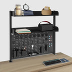 39.5 x37.5in Clip-on Desk Organizer Shelf - Clamp on Desk Shelf with Pegboard 2-Tier Adjustable Height Space Saving Tabletop Display Rack Bookshelf for Home Office - Image 3