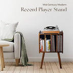 2BHOME Wooden LP Record Player Stand with 4 Cabinets, Holds up to 100 Vinyls, Metal Record Storage Holder and Organizer Table, Classical Design for Files/Book (Mid-Century Modern) - Image 6