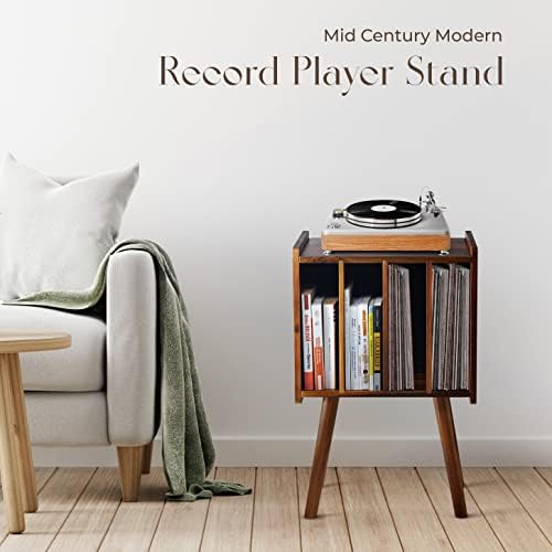 2BHOME Wooden LP Record Player Stand with 4 Cabinets, Holds up to 100 Vinyls, Metal Record Storage Holder and Organizer Table, Classical Design for Files/Book (Mid-Century Modern) - Image 6