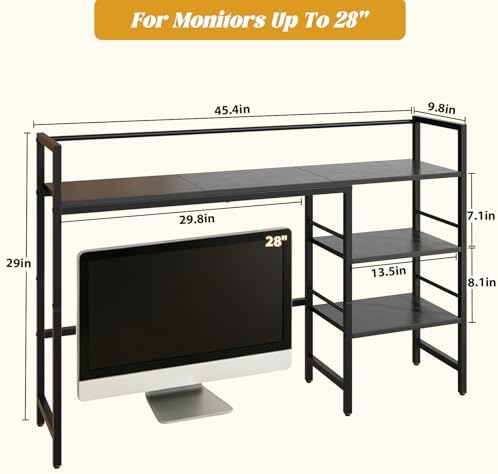 HavenlyYouth Desk Shelf, 45.4 Inch Wood Desk Organizer Shelf for Computer Monitor, Desk Hutch Storage, Desktop Shelf for Top of Desk, 3 Tier Desktop Bookshelf for Home Office Dorm, Black - Image 3