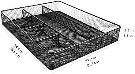 Amazon Basics Mesh Desk Drawer Organizer with 6 Compartments, Non-Slip Office Supplies Storage for Pens and Accessories, Black - Image 4