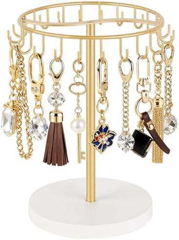 Dahey Keychain Holder Display Stand for Vendor, 22 Hooks Organizer for Desk and Rotating Necklace Holder, Metal Jewelry Display Stand with 22 Hooks - Image 2
