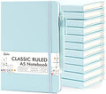 feela 12 Pack Notebooks Journals Bulk, Hardcover Notebook Classic Ruled Lined Journals with Pen Holder for Women Girls School Business Supplies, with 12 Black Pens, 120 GSM, 5.1”x8.3”, A5, Sky Blue by feela