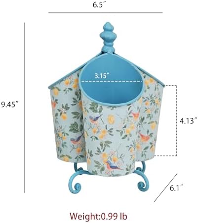 360° Rotating Metal Pen Holder for Desk, Cute Floral Bird Desktop Organizer with Dome Roof, Pencil Cup & Remote Control Holder for Home Office (Blue) - Image 2