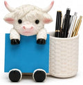 Highland Cow Note Pad Dispenser with Pen Cup, Desk Organizer by Lustraze