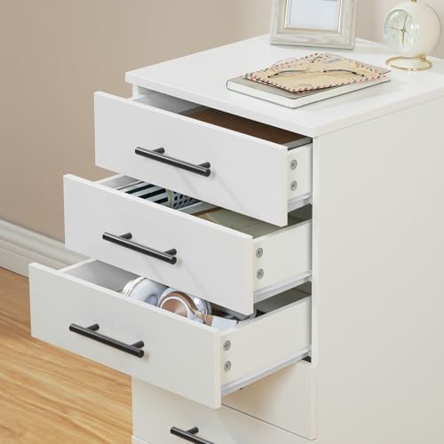 HOOBRO 5-Drawer File Cabinet, Office Filing Cabinet with Drawers, Wooden Mobile Storage Cabinet with Wheels, for Makeup, Home Office, Easy Assembly, White WT05WJ01G1 - Image 6