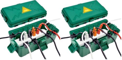 Hrensaw Medium Outdoor Electrical Box(10.6x5.7x4.9inch),Weatherproof Connection Box w/6 Cable Entry,IP54 Waterproof Extension Cord Cover Protect Power Strip,Timer,Plug,Holiday Lights,Green (Pack of 2) by Hrensaw