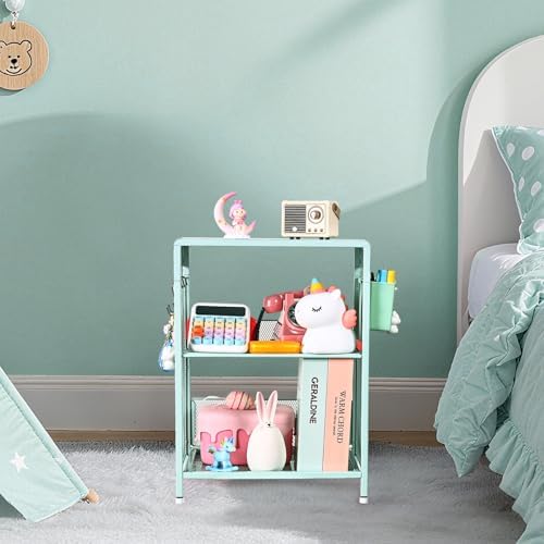 Mint Green Kids Nightstand, Small Nightstand for Bedroom, End Table with Hooks and Holder, Toddler Bedside Table, Desk Organizer for Office, Small Desk for Living Room, Dorm (Mint) - Image 2