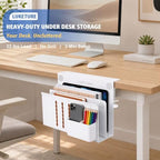 LUKETURE 2 Tier Desk Side Storage, No Drill Laptop Mount with Pen Holder - Image 4