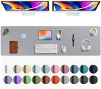 Aothia Faux Leather Desk Mat - Large Mouse Pad, Non-Slip PU Leather Blotter, Waterproof Writing Surface for Office and Home (Light Grey, 63" x 17") by AothiaSimpleNaturalUnique