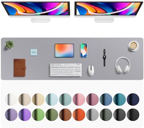 Aothia Faux Leather Desk Mat - Large Mouse Pad, Non-Slip PU Leather Blotter, Waterproof Writing Surface for Office and Home (Light Grey, 63" x 17") by AothiaSimpleNaturalUnique
