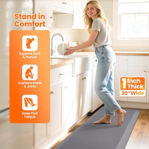 1-Inch Thick Anti-Fatigue Mat for Kitchen and Standing Desk, 20"x72", Grey - Image 5