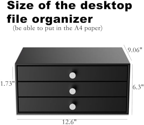 Svartur Metal Desk Top Drawers, Small Table Organizer with 3-Drawer Storage Organizer for A4 File, Desk File Storage Organization for Office, Home, No Assembly Required, Black - Image 3