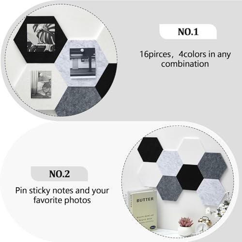 6.7 x 5.9 in 16 Pcs Hexagon Cork Board Tiles, Felt Pin Boards, Grey - Image 3