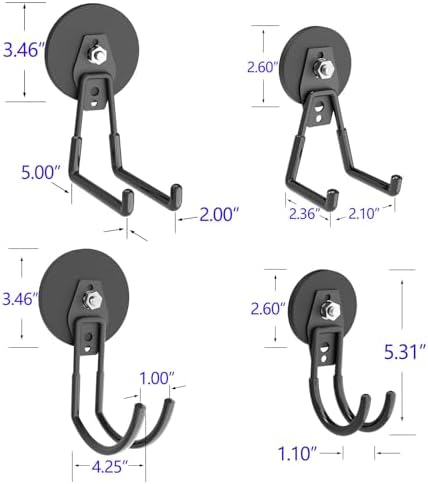 Heavy Duty Magnetic Hooks - Anti-Slide Garage Hanger, Magnetic Mounting for Garden Tools, Hose, Power Drill, Steel Pegboard, Workshop (8 Pack) - Image 2