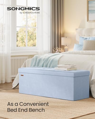 SONGMICS Foldable Storage Ottoman with Flipping Lid, 43.3 Inch Velvet Bench - Image 3