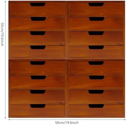 4-Pack Wooden Drawer Organizer Set, Stackable 4-Drawer Desktop Storage Cabinets in Modern Mahogany Wood - 16-Drawer Countertop Organizer for Office, Vanity, Home, and School (Wood Color) - Image 3